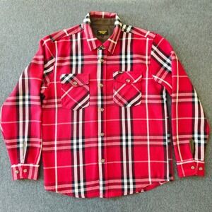 Seager Co Huckberry Red Buffalo Plaid Wool Blend Flannel Shirt Jacket Large EUC